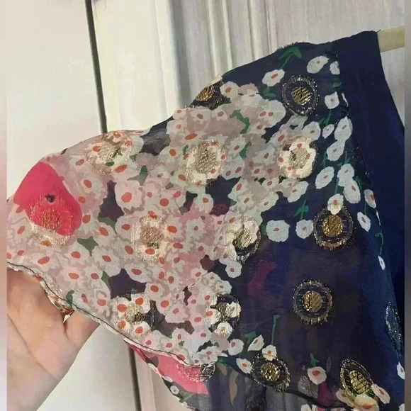 VTG Y2k silk floral babydoll Flutter Sleeve top romantic fairy coquette whimsy 6 - Picture 7 of 13